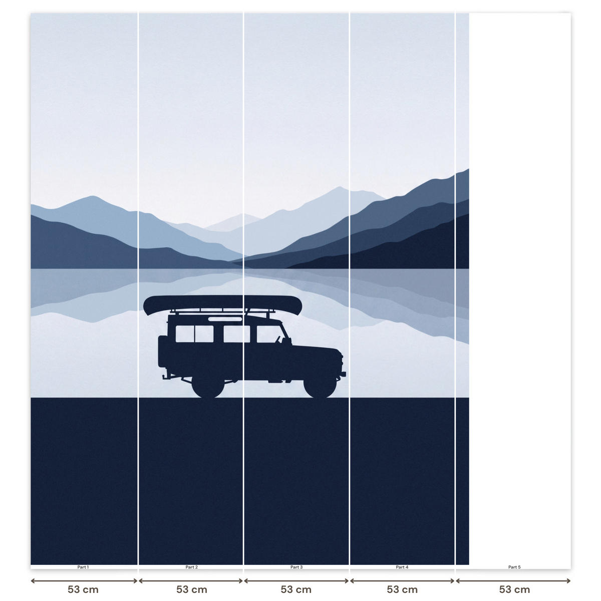 KINDERTAPETE - Auto - See - Berge - Blau - 240x280 cm - Blaugrau, Papier (240/280cm) - OnlyWow