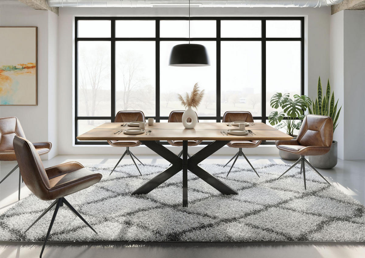ESSTISCH Mango 200x100x74 natur lackiert / Epoxid schwarz, Kreuzgestell anthrazit glänzend EPOXY - Naturfarben, Holz (200/100/74cm) - Massivmoebel24