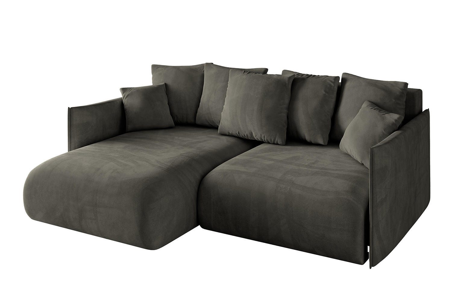 ECKSOFA mit Schlaffunktion und Bettkasten ONESK-L 208x165x40 Schwarz Velours - Schwarz, Holzwerkstoff/Kunststoff (208/165cm) - ALTDECOR