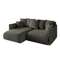 ECKSOFA mit Schlaffunktion und Bettkasten ONESK-L 208x165x40 Schwarz Velours - Schwarz, Holzwerkstoff/Kunststoff (208/165cm) - ALTDECOR