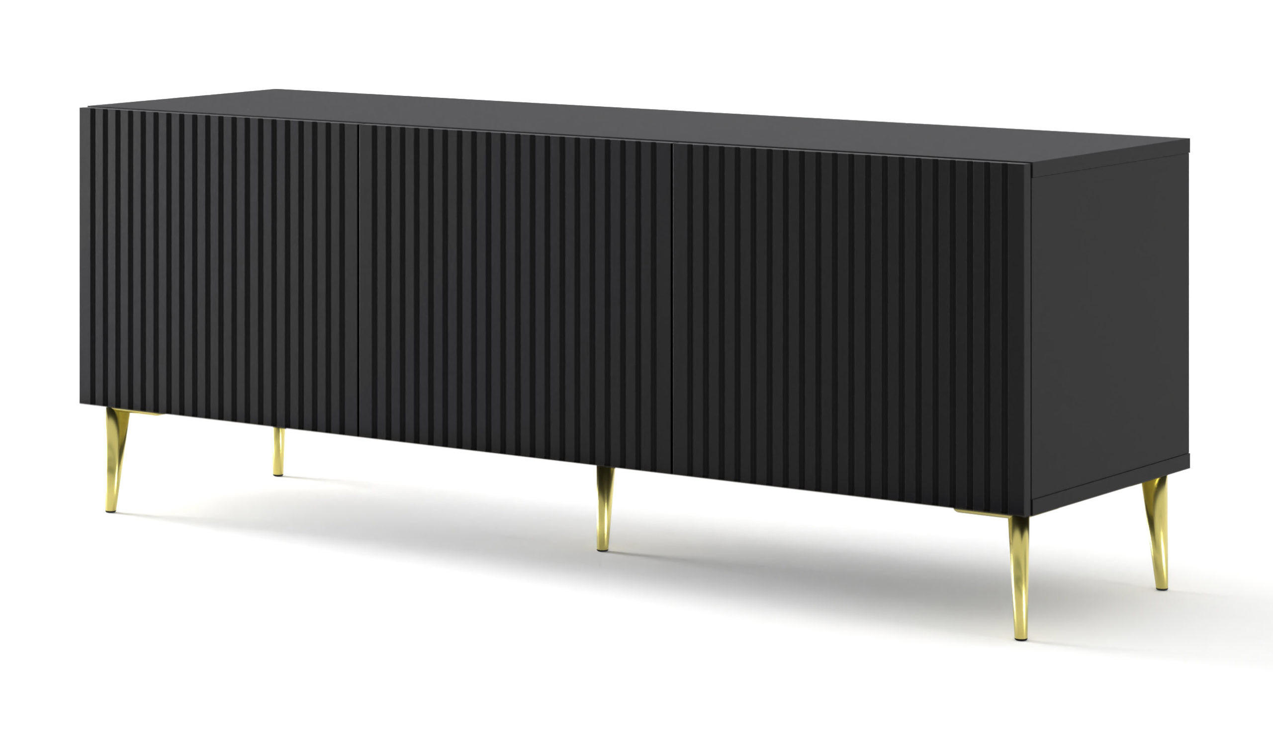 TV LOWBOARD Schwarz, Schwarz, Gold 150/56/42 - Goldfarben/Schwarz, Holzwerkstoff (150/56/42cm) - RAUMHIRSCH FURNITURE
