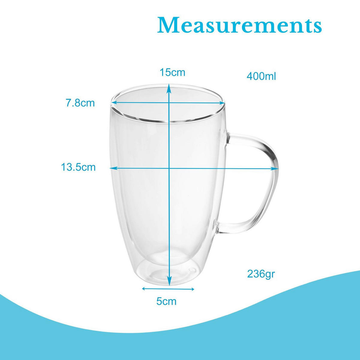 KAFFEEGLAS 400 ml (2er-Set) - Transparent, Glas - Intirilife