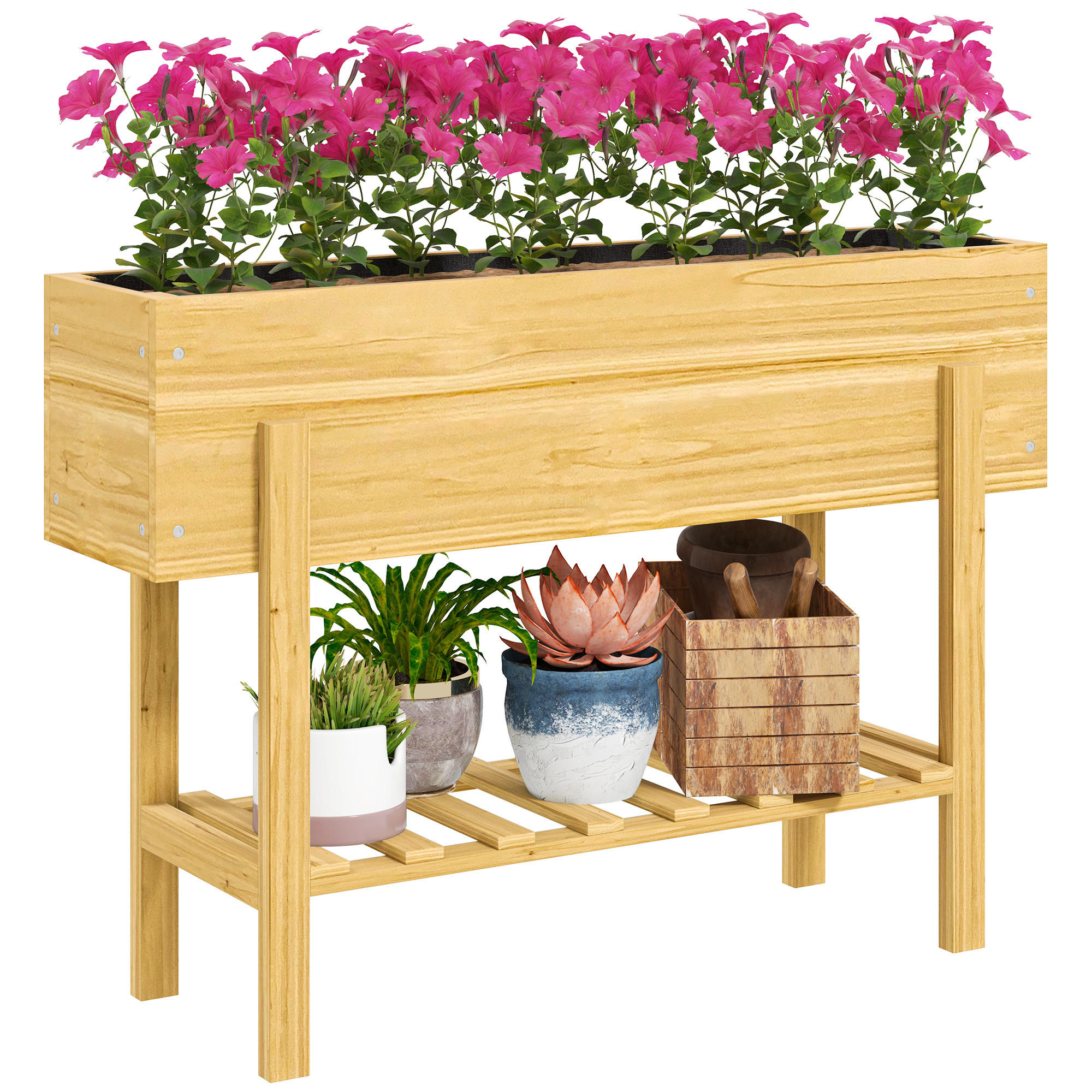 HOCHBEET mit Regal - Naturfarben, Holz (30/70.5/100cm) - Outsunny
