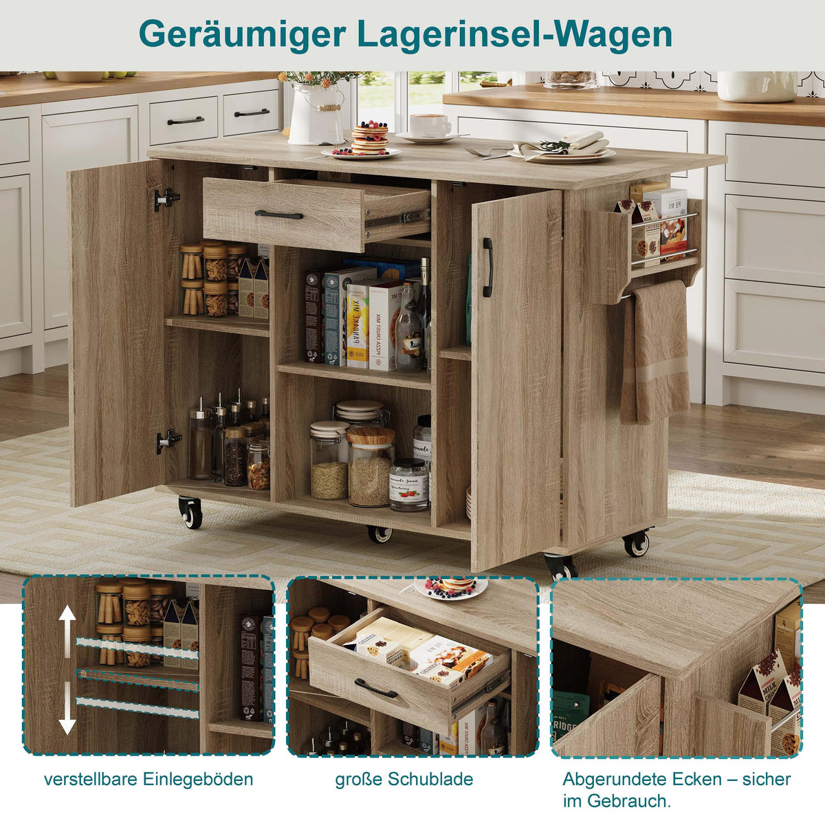 KÜCHENINSEL 136.5/67.5/92.8 cm Natur mit 1 Schubladen und Schrank - Naturfarben, Holz/Holzwerkstoff (136.5/92.8/67.5cm) - Oxeza