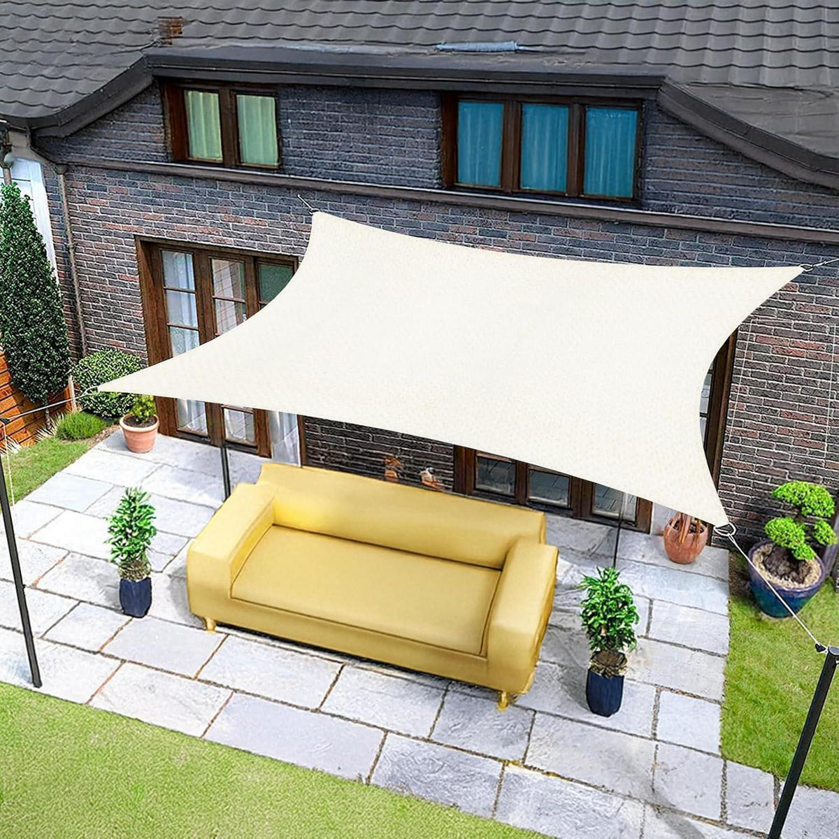 SONNENSEGEL Rechteckig 2 x 4 m Creme Wasserdicht UV-Schutz 95% - Creme, Textil (200/400cm)