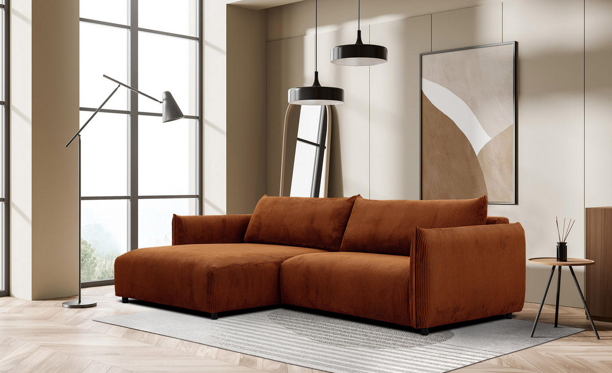 ECKSOFA TAUER 5-Sitzer, orange - Schwarz/Orange, Holzwerkstoff/Kunststoff (174/292cm) - Courtois Laville