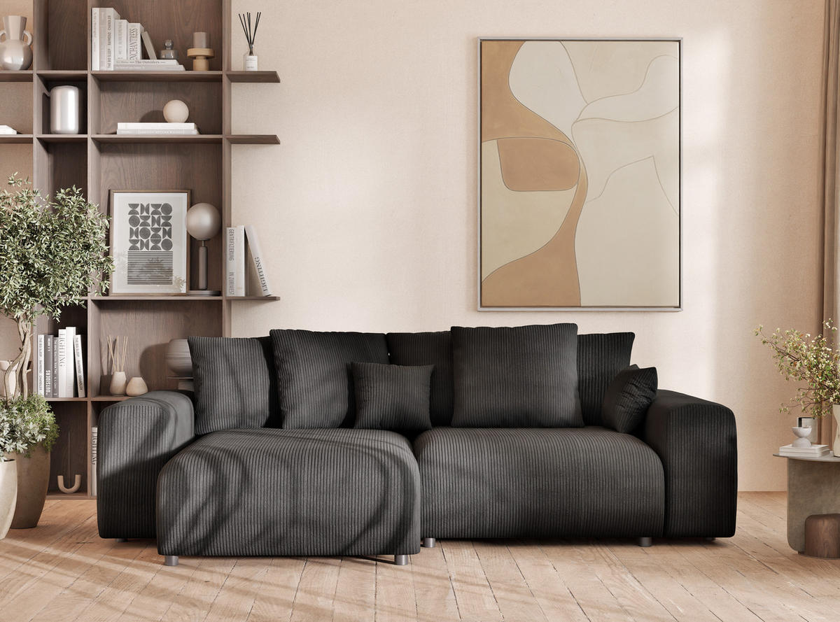 ECKSOFA MIT SCHLAFFUNKTION Solo Anthrazit Samtstoff - Anthrazit/Schwarz, Holz/Holzwerkstoff (255/168cm) - Maison de Reve