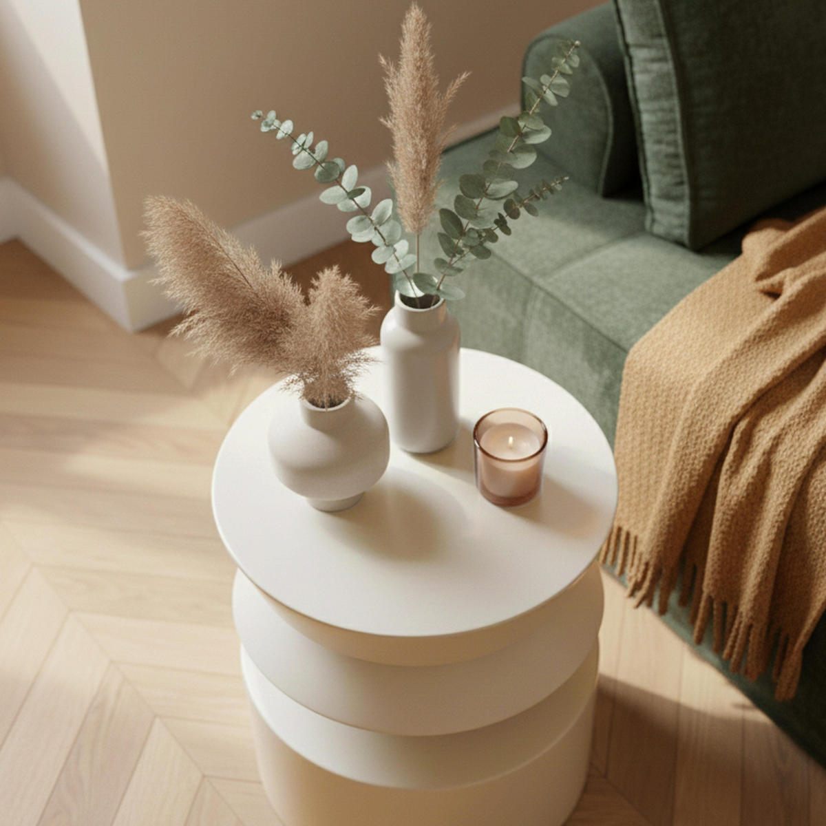 COUCHTISCH, Weiß - Weiß, Naturmaterialien (40/40/50cm) - Oviala