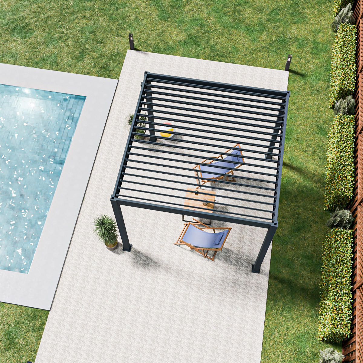 PERGOLA Terrassenüberdachung Trumpf | Alu-Stahl | Lamellendach | 3 x 3 M | anthrazit | freistehend - Anthrazit, Metall (300/255/300cm) - PergoLine
