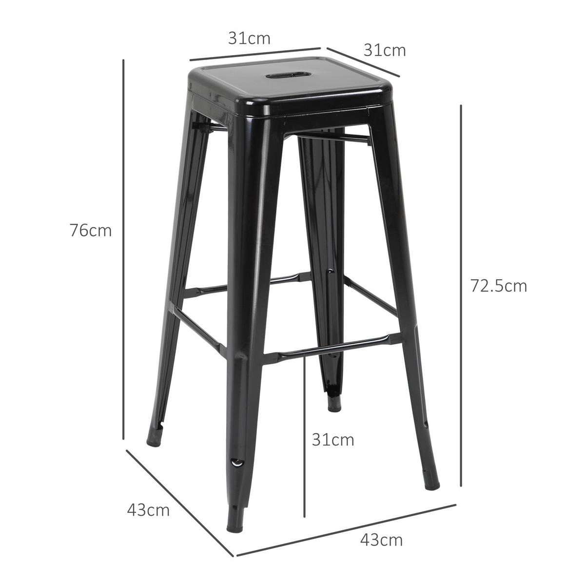 BARHOCKER, 4er-Set, Metall, Fußstütze, für Innen & Außen, 43x43x76cm, Schwarz - Multicolor, Holzwerkstoff (43/76/43cm) - FORIOUS