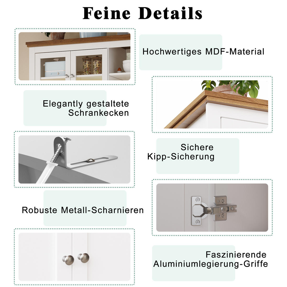 ANRICHTE 104/40/180 cm in Weiß mit LED-Beleuchtung und verstellbaren Böden - Weiß, Holzwerkstoff (104/180/40cm) - Flora Grace