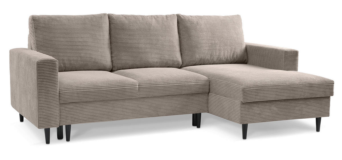 ECKSOFA Nalika Beige mit Cordbezug - Beige/Schwarz, Holz/Textil (230/143cm) - Selsey