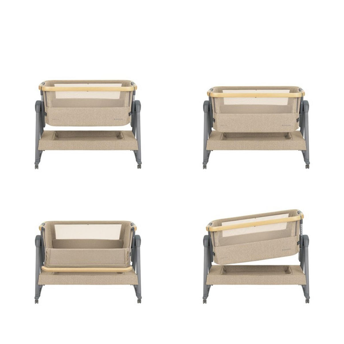 BEISTELLBETT Nanna 2 beige 100 x 48 cm, Schaukelstäbe, Anti-Reflux, Moskitonetz, Räder mit Bremse - Beige, Metall (48/100cm) - Kikka boo