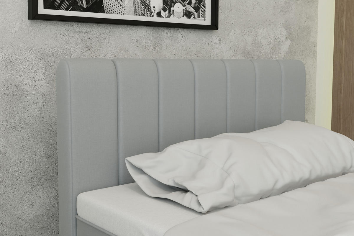 BOXBETT AVALON 120 x 200 cm mit Bettkasten und Topper - Hellgrau - Hellgrau, Holz - Panda Möbel