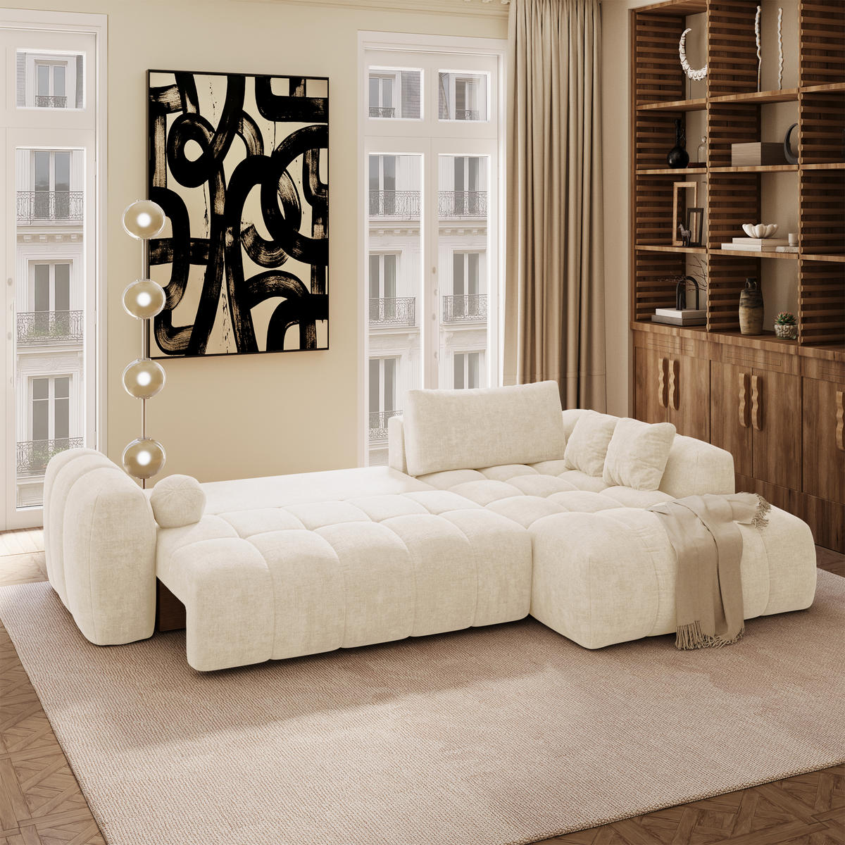 ECKSOFA rechtwinklig SKY Köpergewebe Creme 310cm - Creme, Textil (310/180cm) - Premium Interiors