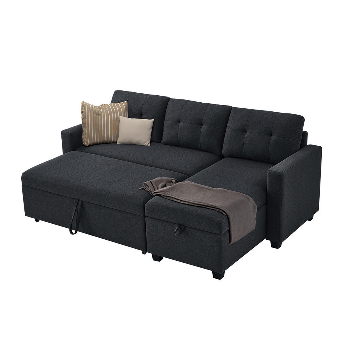SOFA L FORM Campina Anthrazit 226 x 163 cm mit Schlaffunktion - Anthrazit, Holz (226/163cm) - VitaliSpa