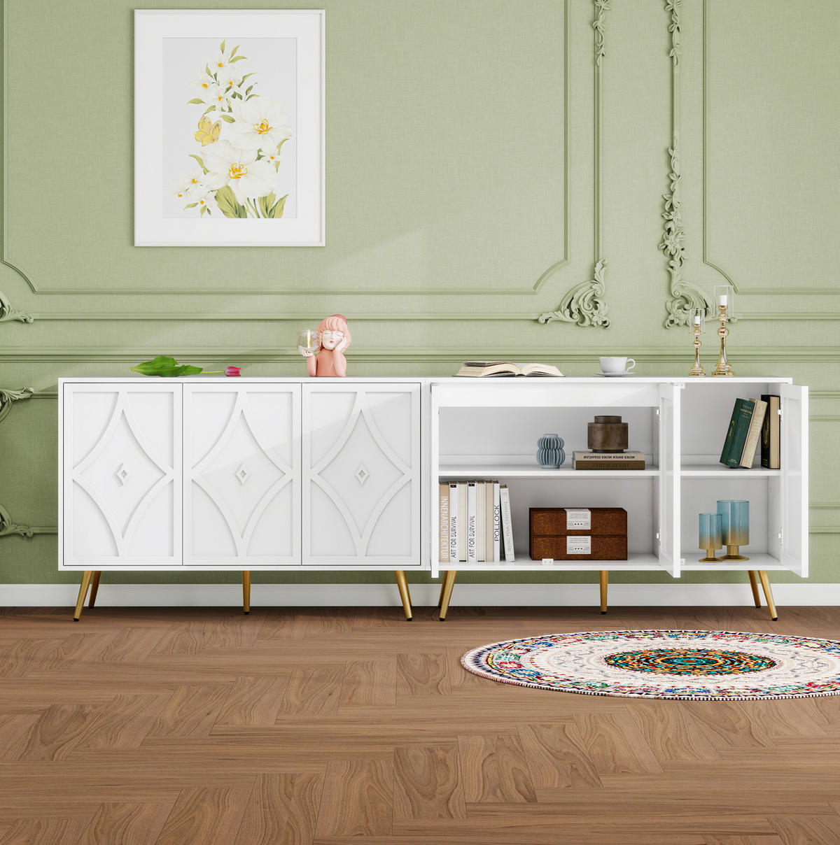 SIDEBOARD 152/40/75 cm mit 2 Türen, 4 Fächern und Kippschutz aus MDF, Schwarz - Schwarz, Holzwerkstoff (152/75/40cm) - Redom
