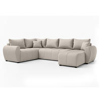 WOHNLANDSCHAFT Malatya U Form MAX Beige 311/145/82 cm mit Schlaffunktion - Beige/Schwarz, Kunststoff/Textil (303/82/208cm) - AX Living