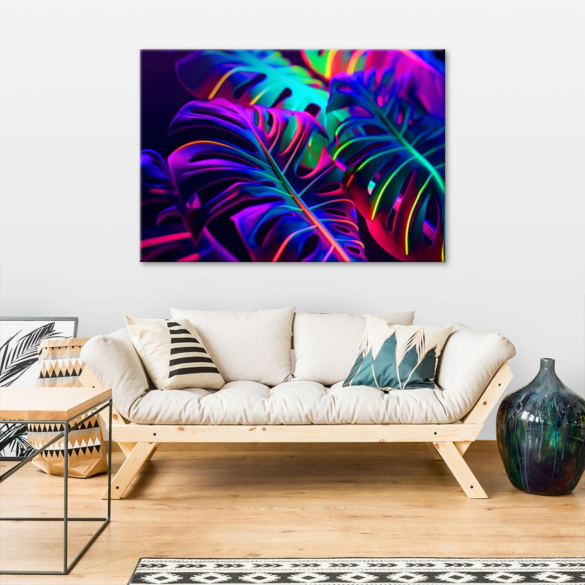 WANDBILD monstera blätter in neonfarben - Multicolor, Textil (60/40cm) - Feeby
