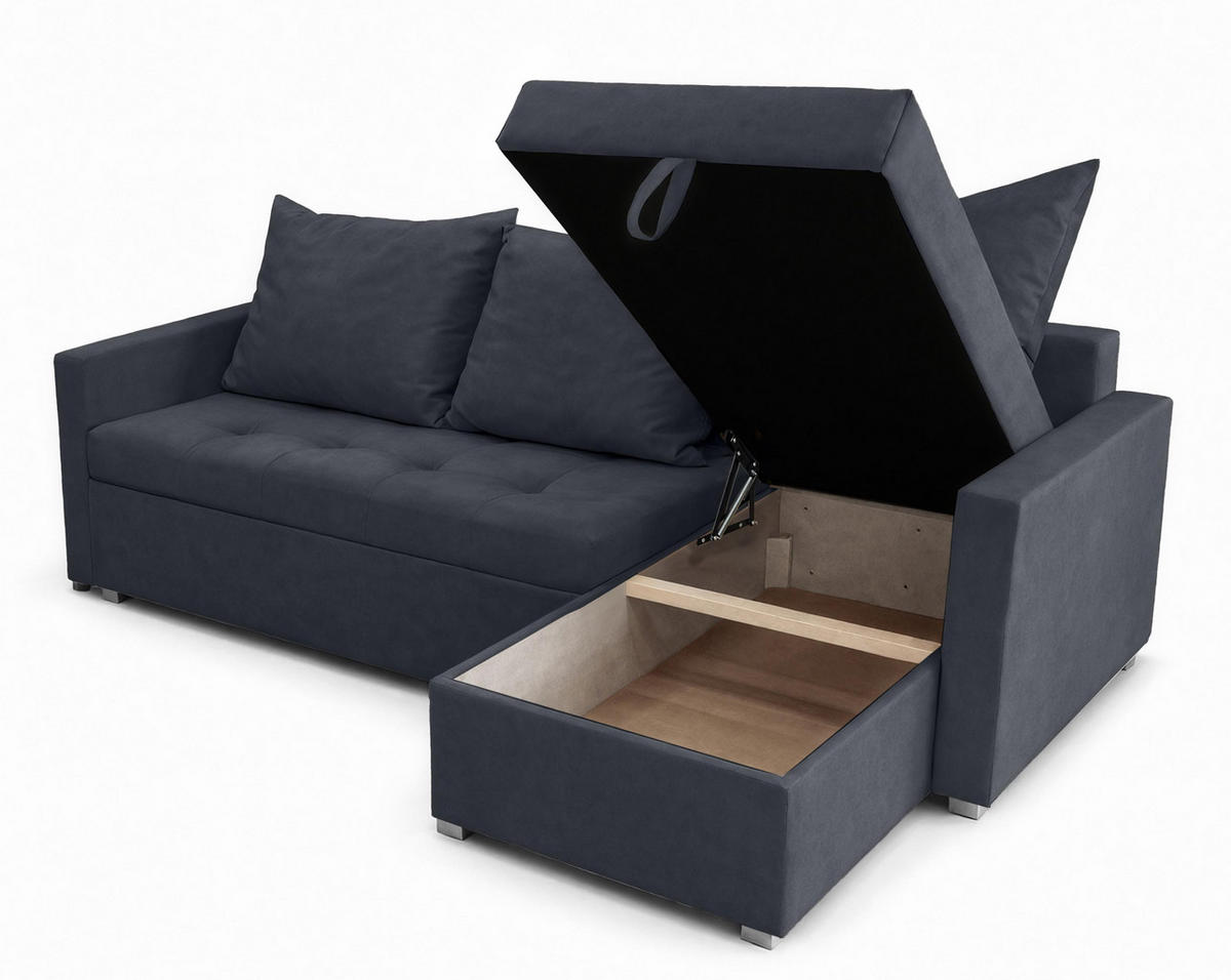 ECKSOFA Universelle L Form Elif Dunkelgrau 220/140/85 cm stilvolle mit Schlaffunktion - Dunkelgrau/Silberfarben, Kunststoff/Textil (220/140cm) - AX Living