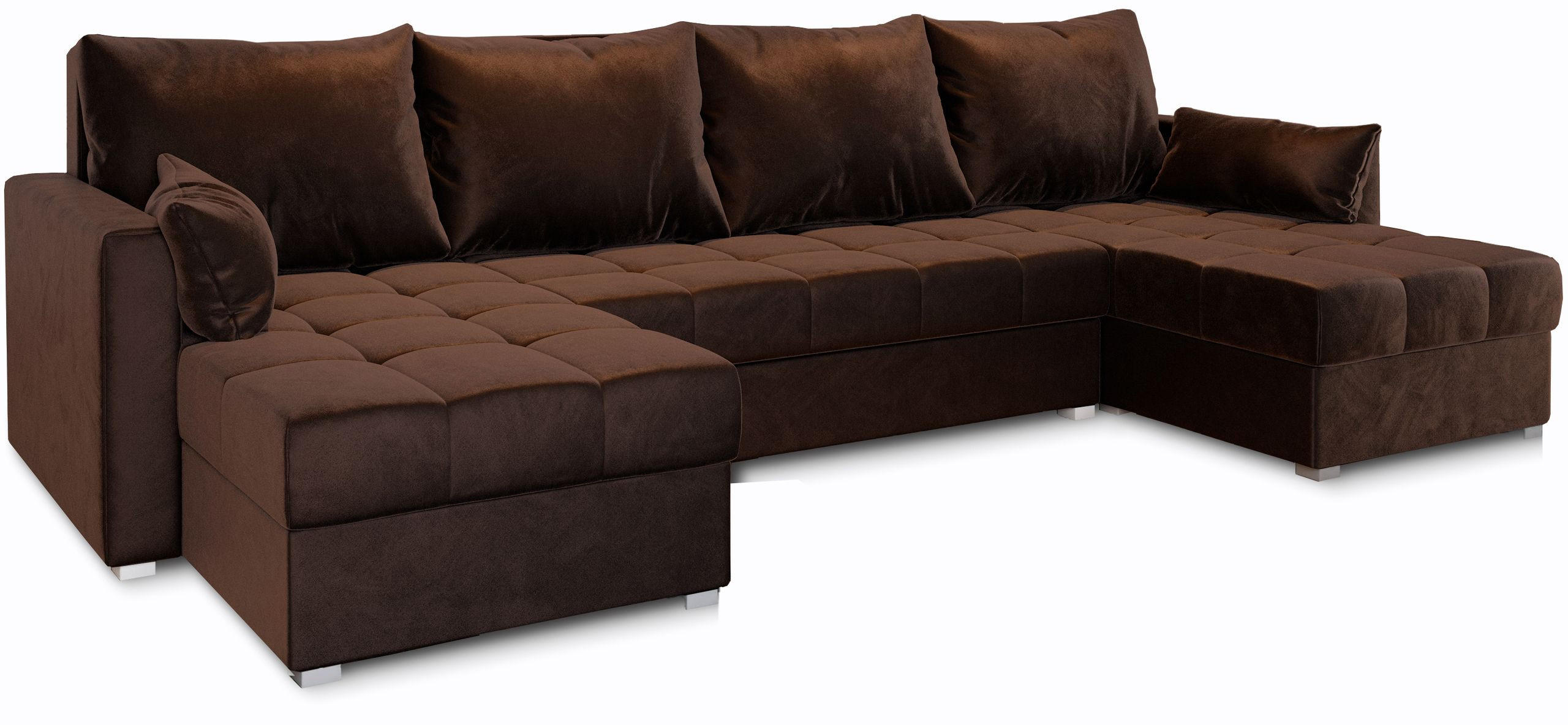 WOHNLANDSCHAFT NAKO Braun Plüsch-Stoff mit Schlaffunktion - Braun, Holz (285/85/140cm) - MASSENO