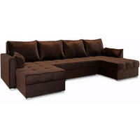 WOHNLANDSCHAFT NAKO Braun Plüsch-Stoff mit Schlaffunktion - Braun, Holz (285/85/140cm) - MASSENO