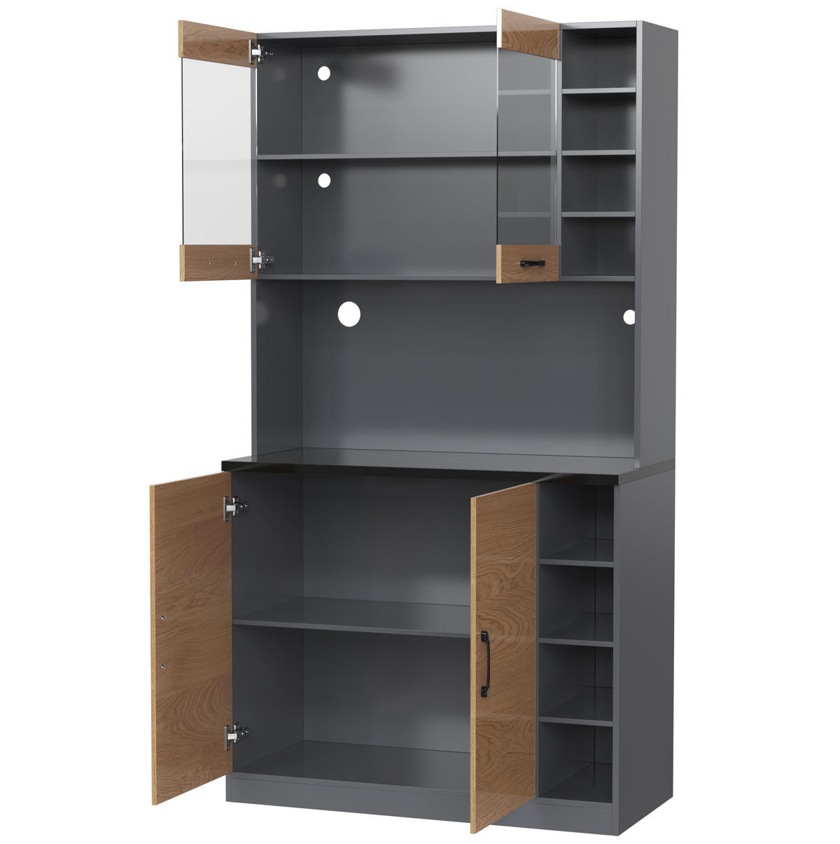 KÜCHENSCHRANK mit LED 100 x 47 x 187 cm Grau/Natur - Grau, Holzwerkstoff (47/187/100cm) - Meubliv