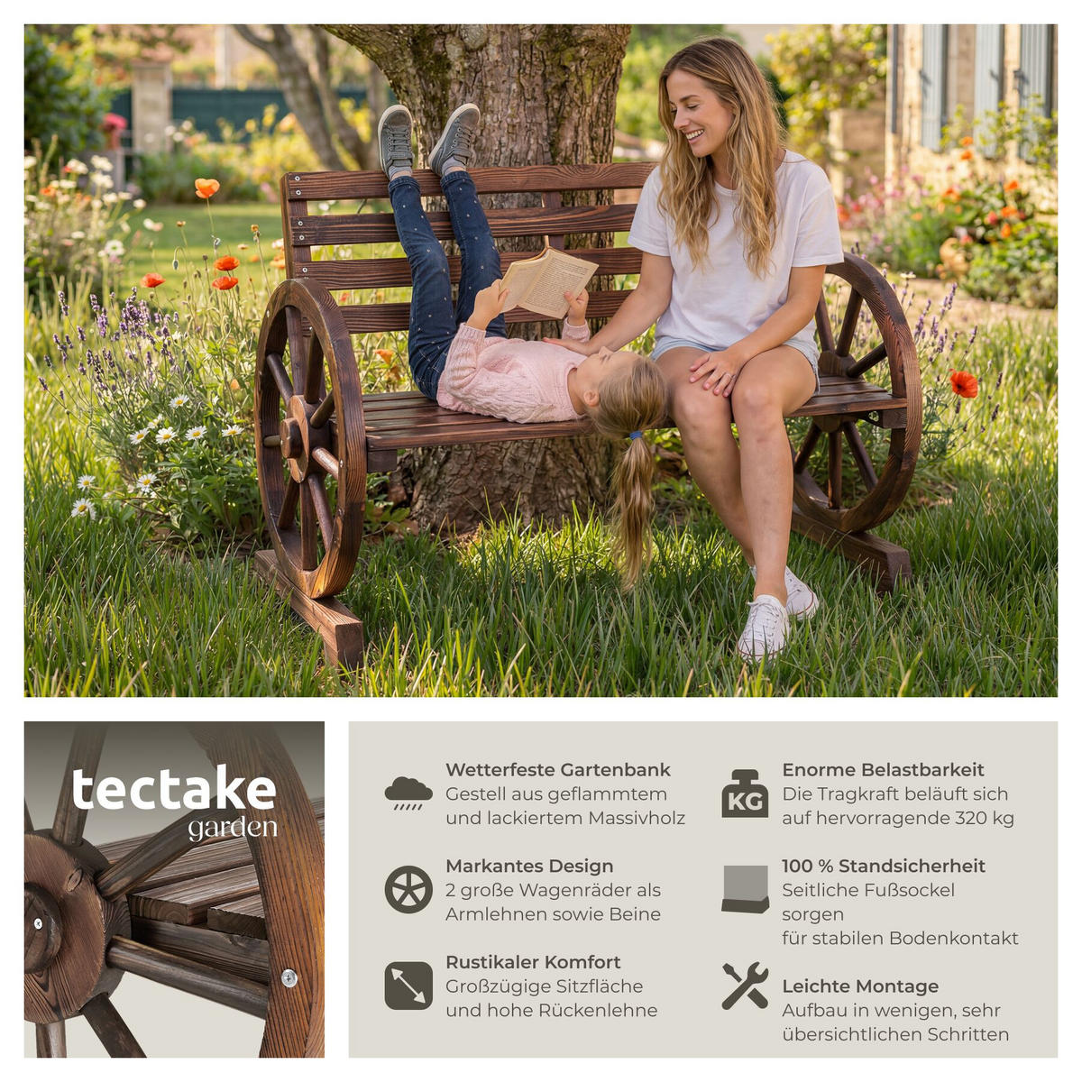 GARTENBANK Howdy, Belastbarkeit 320 kg, braun - Braun, Holz (106/78/55cm) - tectake