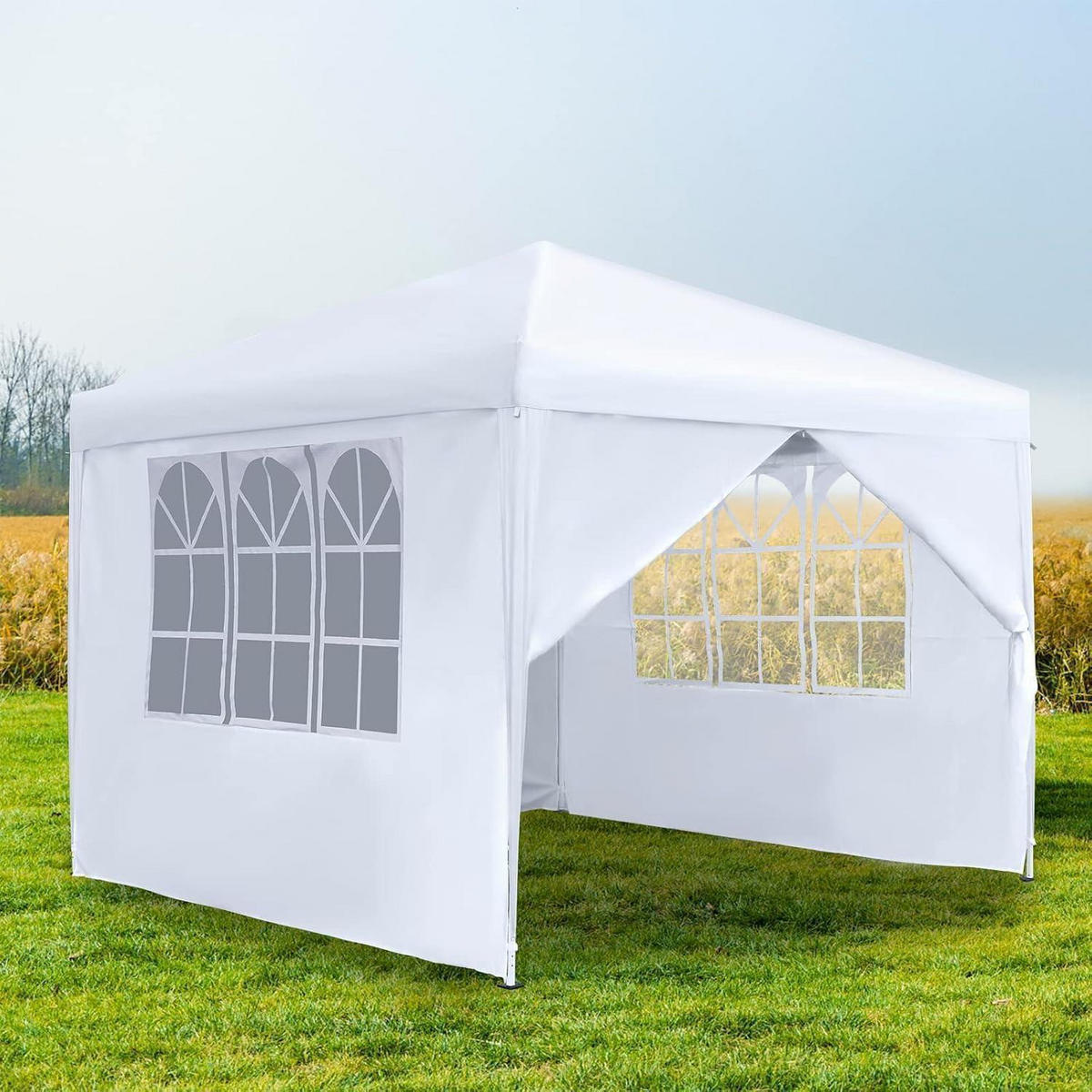 FALTPAVILLON 2,5 x 2,5 m mit Seitenteilen und Fenstern Weiß - Weiß, Textil (250/260/250cm)