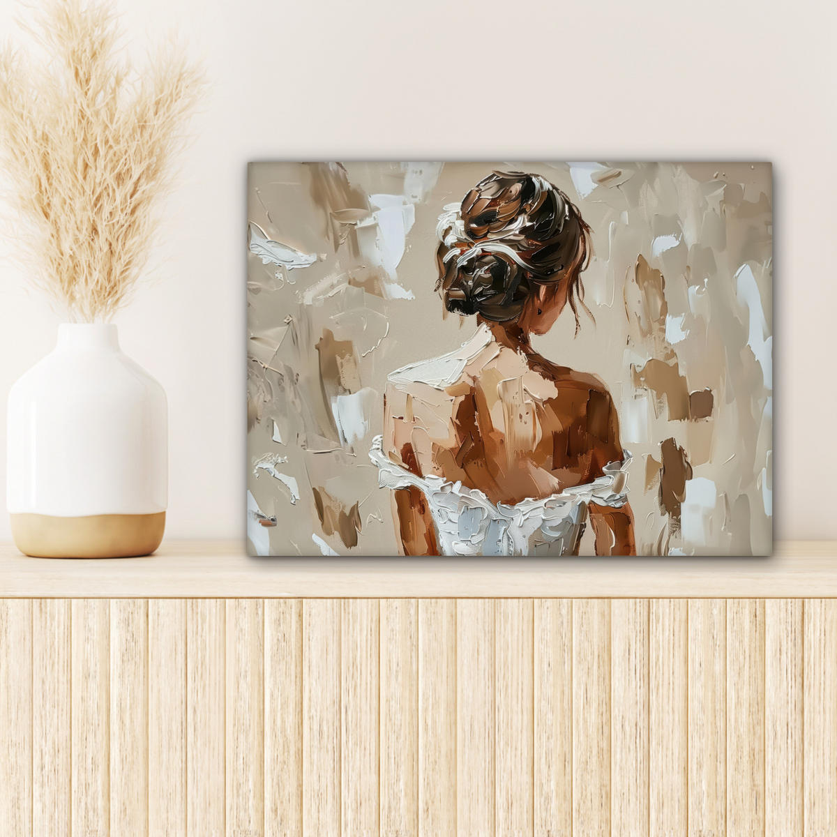 LEINWANDBILD - Frau - Farbe - Abstrakt - Beige - Modern - 40x30 - Wanddeko - Sandfarben, Textil (40/30cm) - MuchoWow