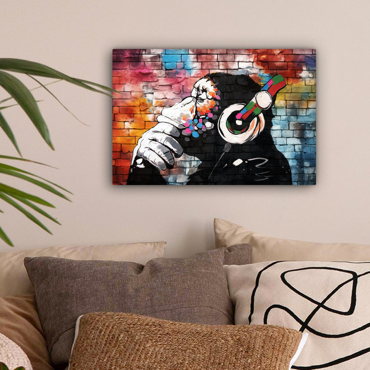 LEINWANDBILD Affe - Graffiti - Musik 30x20 cm - Multicolor, Textil (30/20cm) - MuchoWow