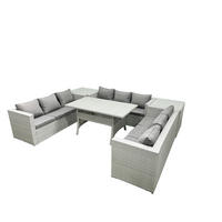 GARTENSET mit Esstisch,Sofa,2 Beistelltischen Polyrattan Hellgrau 9-Sitzer - Hellgrau/Grau, Glas/Kunststoff - Fimous