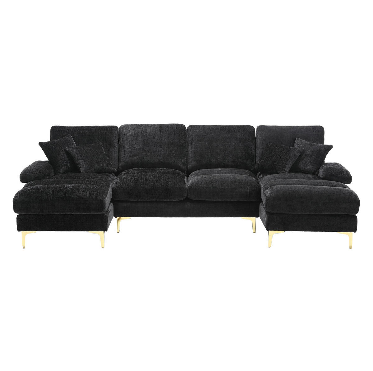 SOFA U-Form mit 2 Liegeflächen 272 x 136 cm Chenille Schwarz - Schwarz, Textil (136/88/272cm) - Meubliv