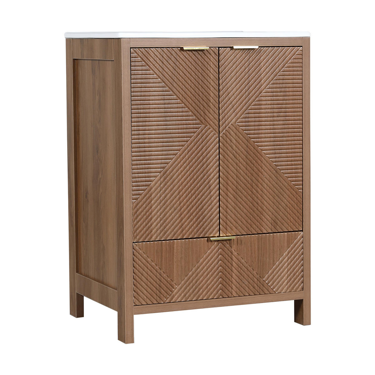 BAD-WASCHTISCHUNTERSCHRANK Walnuss mit Keramikbecken - Walnussfarben, Holzwerkstoff (61/87/47cm) - Urban Meuble