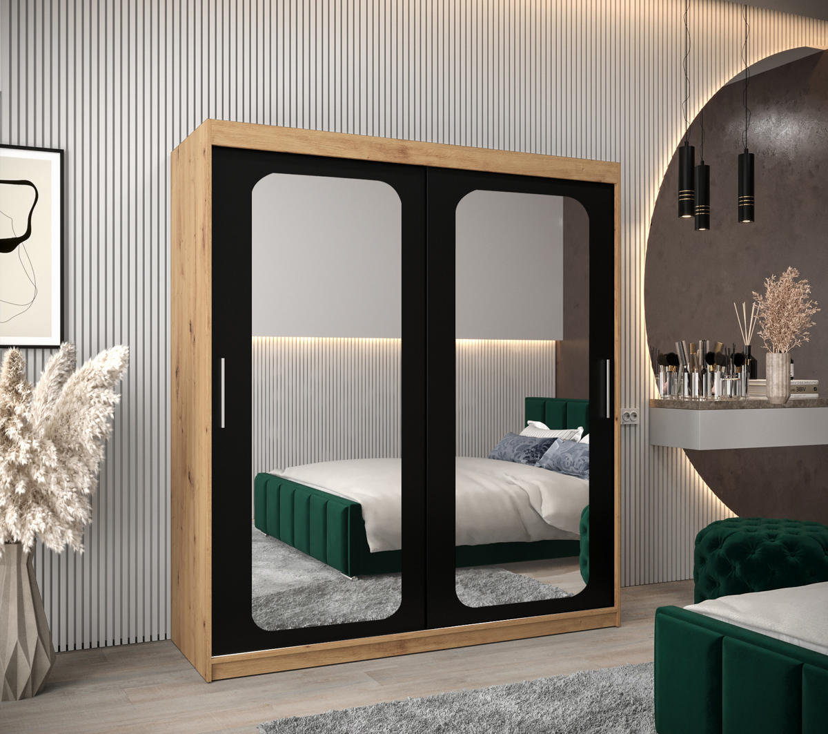 SCHWEBETÜRENSCHRANK 200/180/62 2-türig - Silberfarben/Schwarz, Holz/Kunststoff (180/200/62cm) - Abiks Möbel
