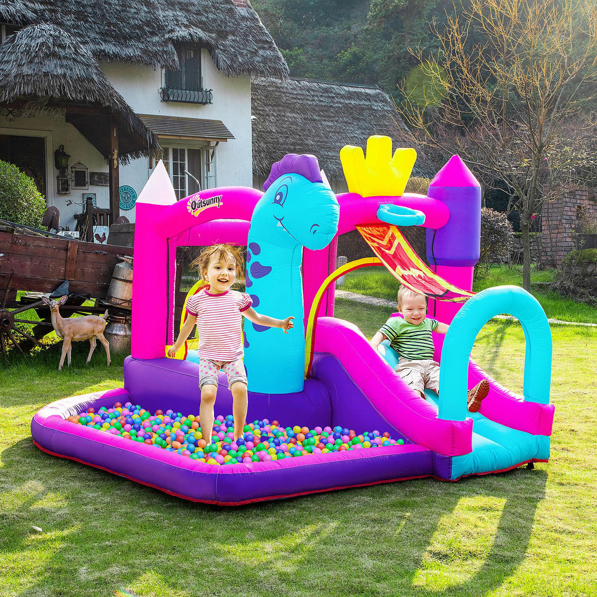 HÜPFBURG DE-18566 mit Trampolin, Rutsche & Basketballkorb Mehrfarbig - Multicolor, Kunststoff (300/270/200cm) - ComfortXL