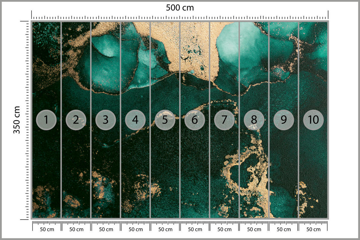 FOTOTAPETE für Küche Abstrakter Türkiser Marmor Goldimitation Modern 500x350 - Türkis, Papier (500/350cm) - Muralo