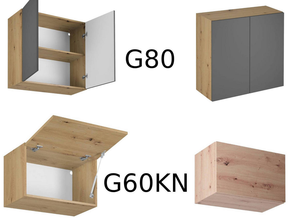 KÜCHENZEILE 360 cm - Langen KL3-M360 in Grau/Artisan Eiche - Schwarz/Eiche Artisan, Holz (360/248/58cm)