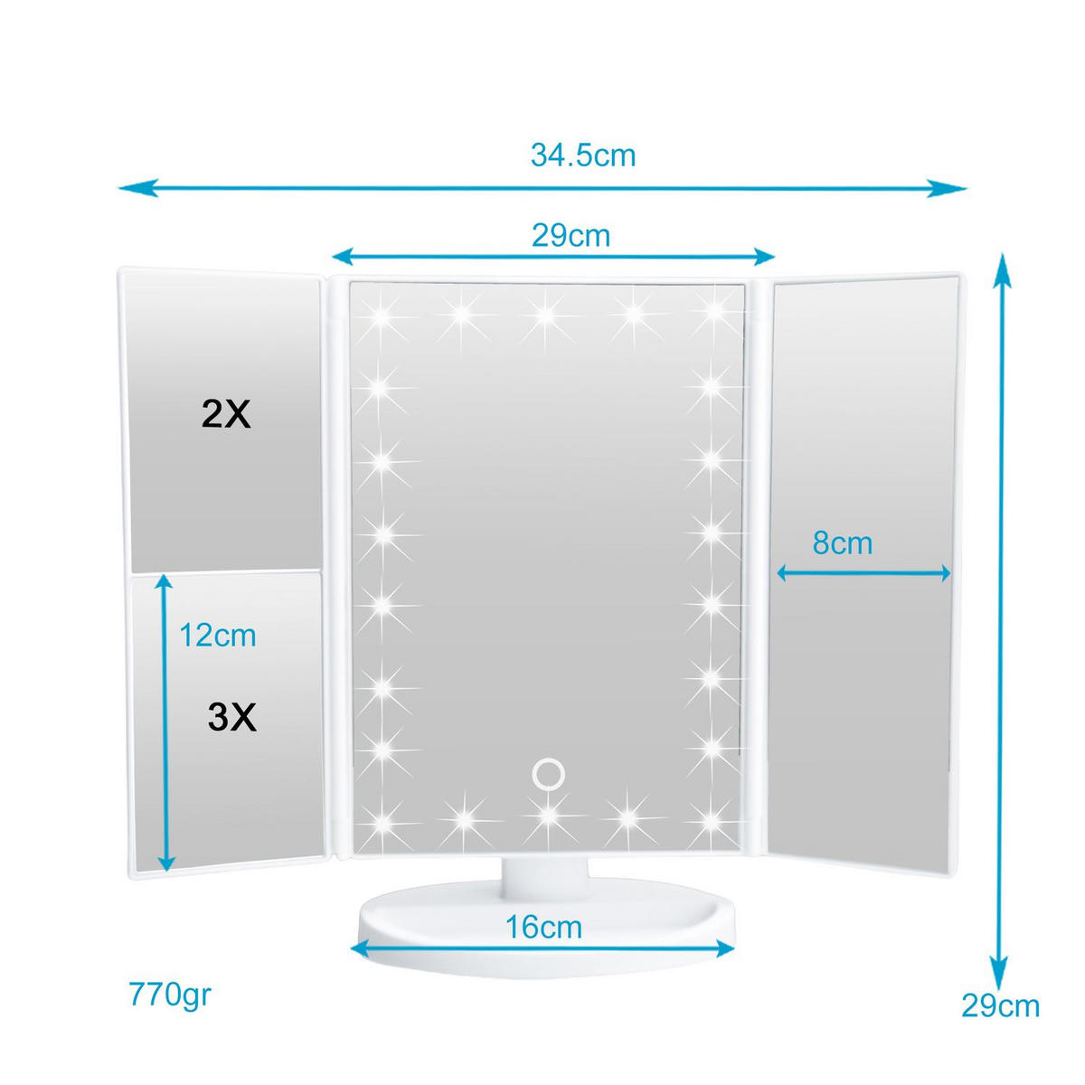 SCHMINKSPIEGEL mit LED und USB Kabel 28/18/11.7 cm - Weiß, Kunststoff (11.7/28/18cm) - Intirilife
