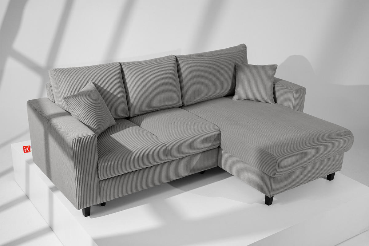 ECKSCHLAFSOFA EGRET Rechts mit Bettkasten, Cord-Stoff, dunkelgrau - Dunkelgrau, Textil (234/90cm) - KONSIMO®