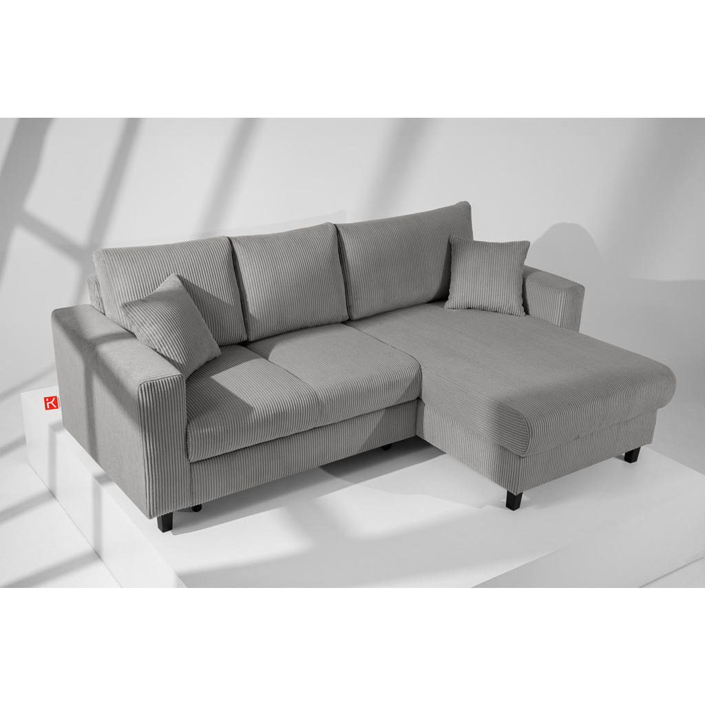Thumbnail - Konsimo® Eckschlafsofa, Dunkelgrau, Textil, L-Form,L-Form, 234x90 cm, Hergestellt in Europa, Wohnzimmer, Sofas & Couches...