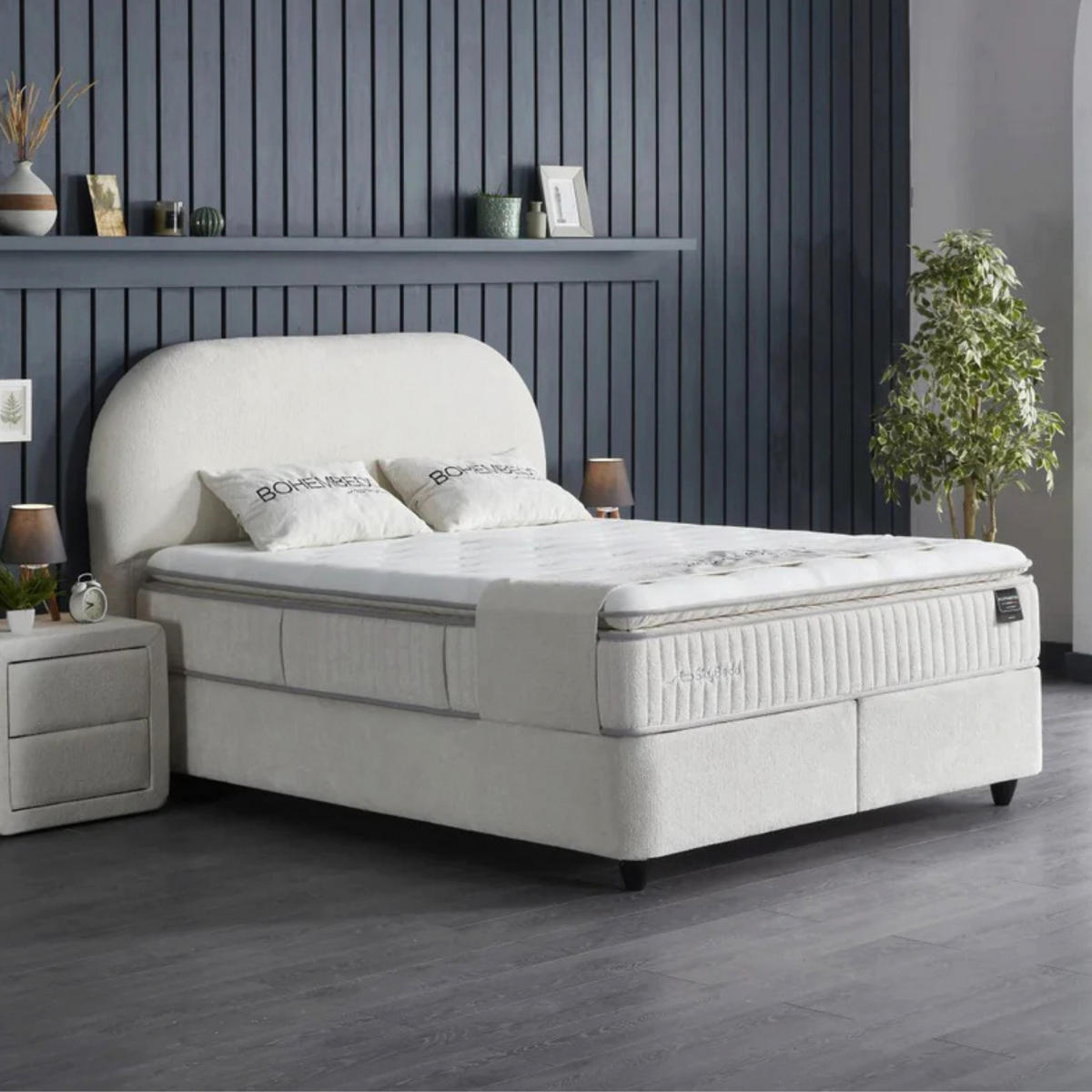 BOXBETT BOHEM Bett mit Matratze 180x200 - Beige, Holz (180/200cm)