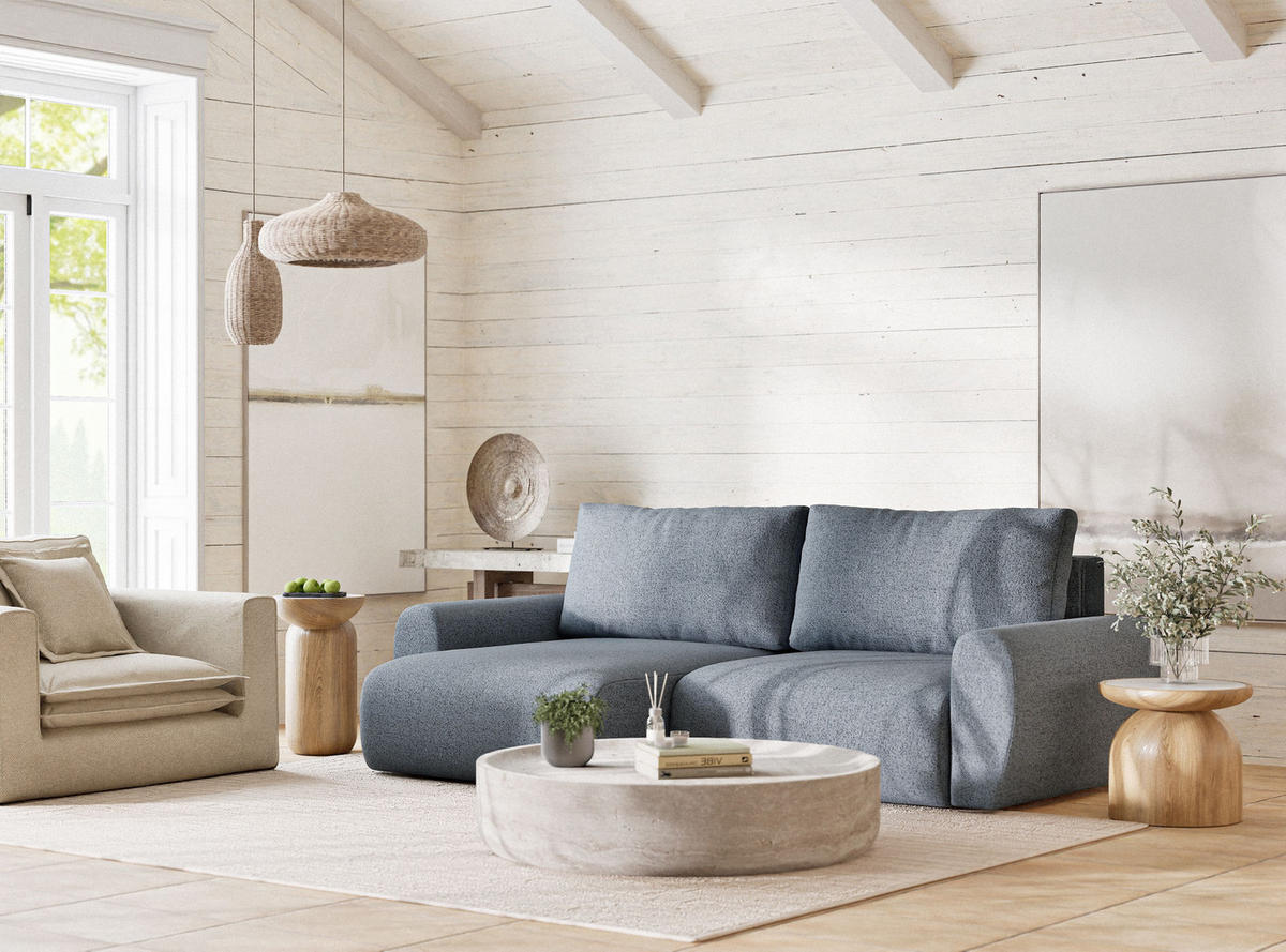 ECKSOFA MIT SCHLAFFUNKTION Numba Blau Webstoff - Blau/Schwarz, Holz/Holzwerkstoff (253/153cm) - Maison de Reve