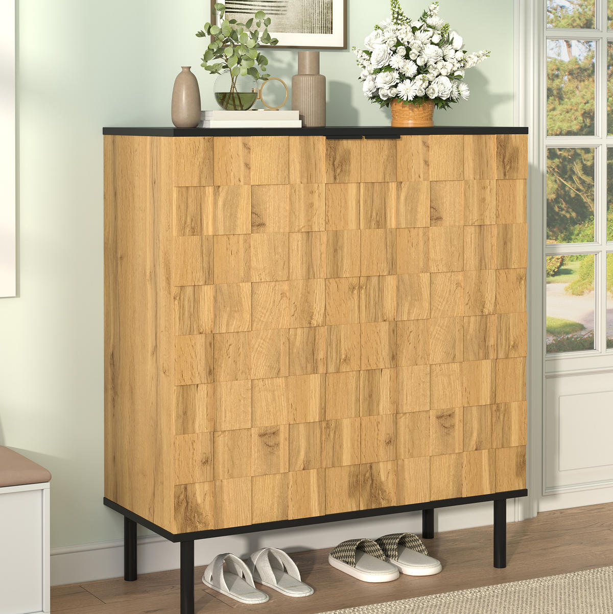 SCHUHSCHRANK 80/35/91,5 cm in Natur mit 2 Türen und verstellbaren Fächern - Naturfarben, Holzwerkstoff (80/91/35cm) - Flora Grace