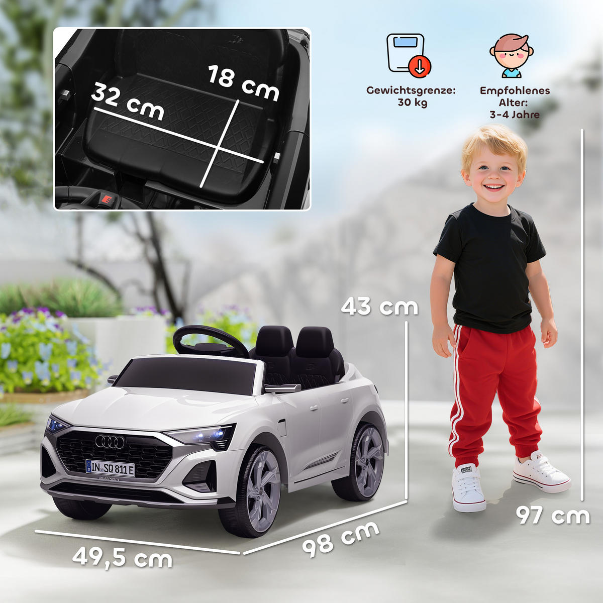 KINDER Elektroauto 12V Kinderauto mit 2,4G Fernbedienung, MP3 Musik & Hupe - Weiß, Kunststoff (98/49.5/43cm) - AIYAPLAY
