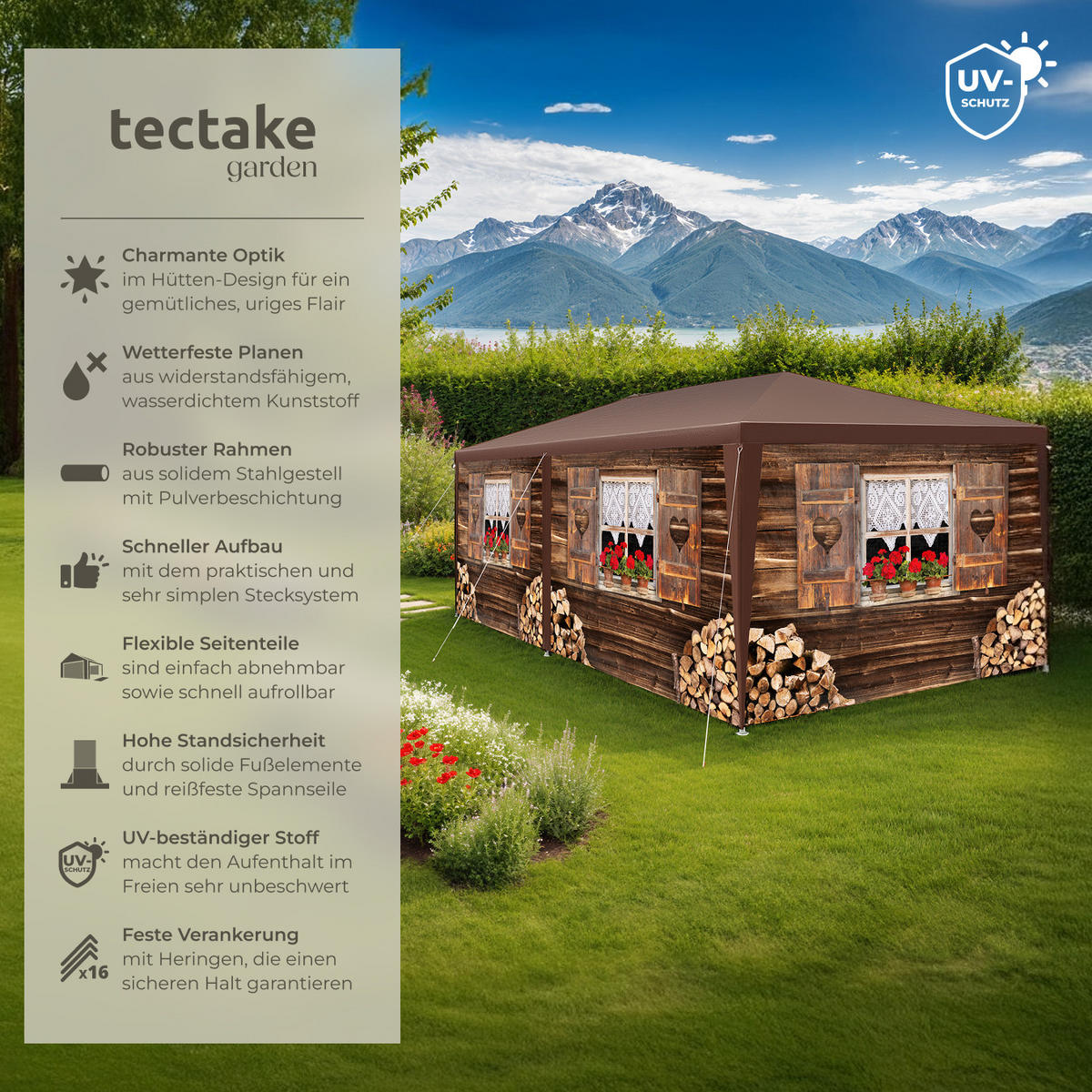 PAVILLON Almchalet,wasserdicht,braun - Braun, Kunststoff (300/250/600cm) - tectake