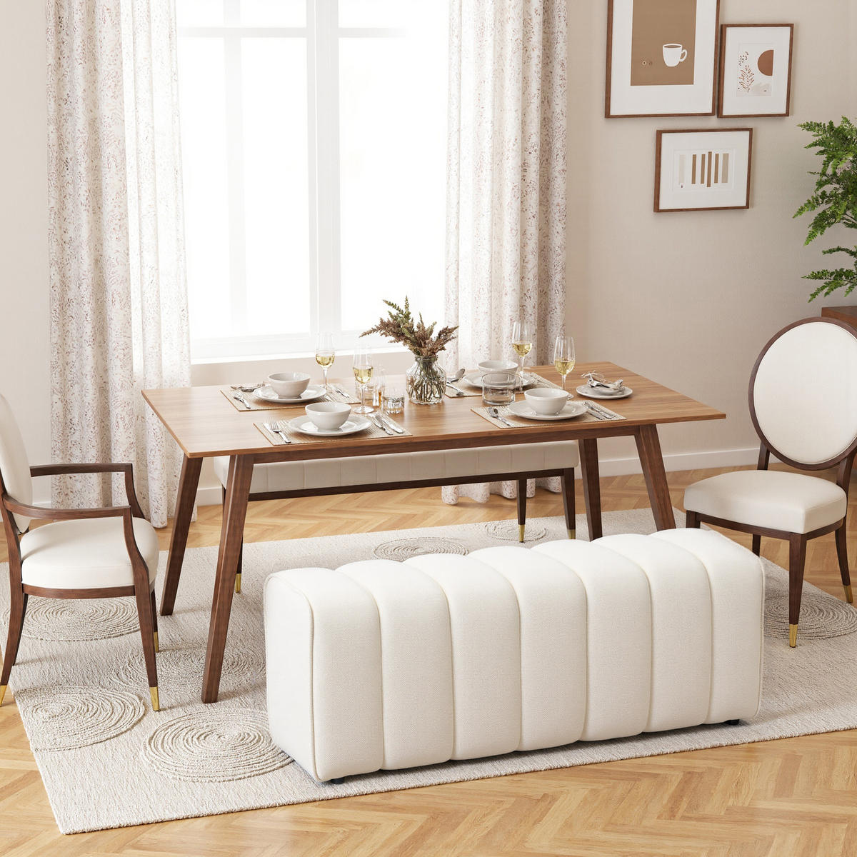 HOCKERBANK DE-12899 gepolstert, Kissensteppung Creme - Creme, Textil (40/44/110cm) - ComfortXL