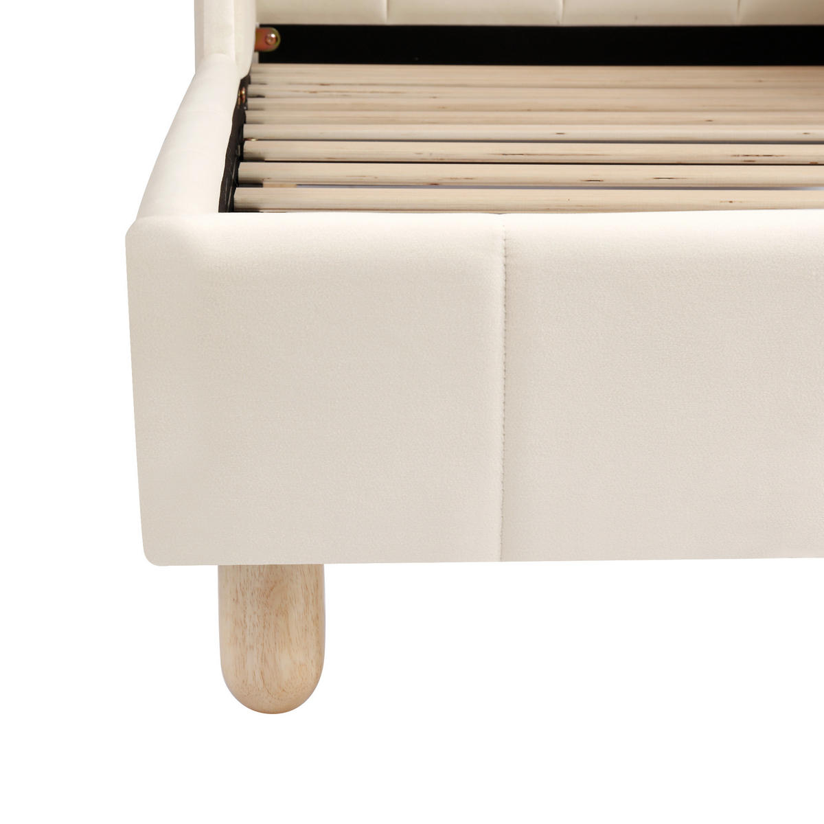 POLSTERBETT 90/200 cm in Beige mit Rausfallschutz, Gepolstertem Kopfteil und Armlehnen - Beige, Holzwerkstoff/Textil (90/200cm) - CHICFURN