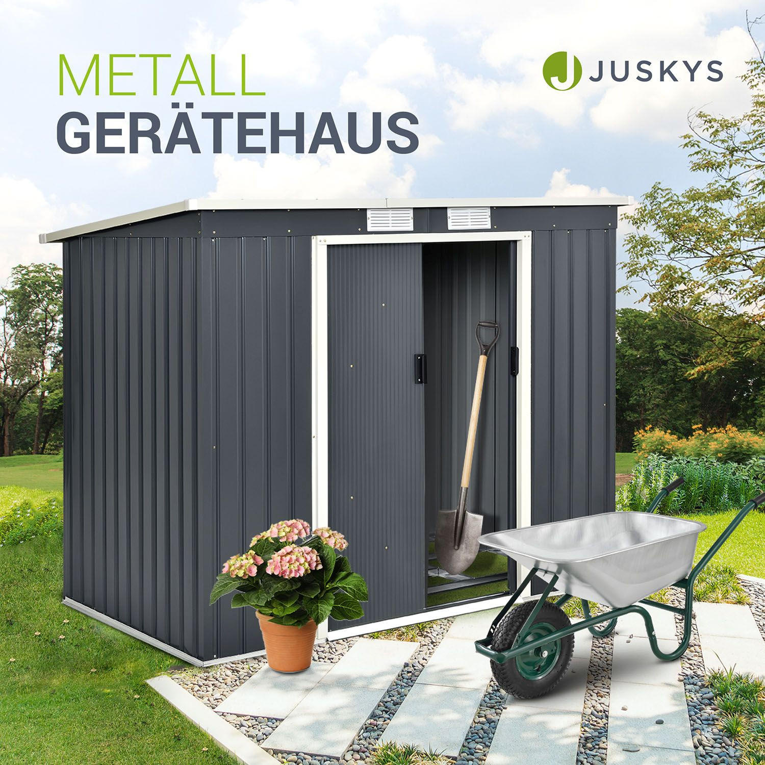 GERÄTESCHUPPEN M Anthrazit - Anthrazit, Metall (130/173/213cm) - Juskys