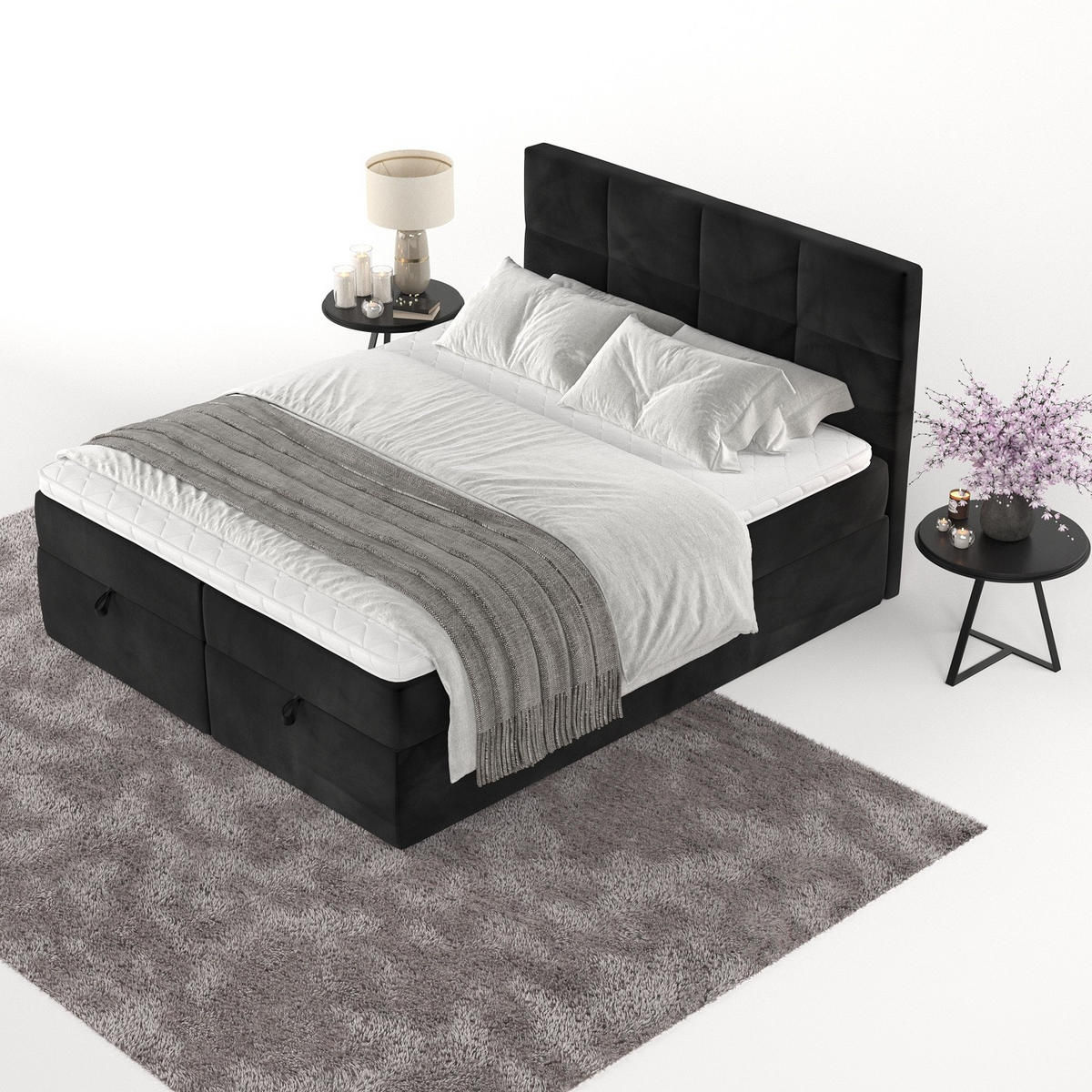 BOXBETT Velto 160/200 cm Schwarz im Kronos Stoff - Schwarz, Holz/Holzwerkstoff (160/200cm) - AltaBeds